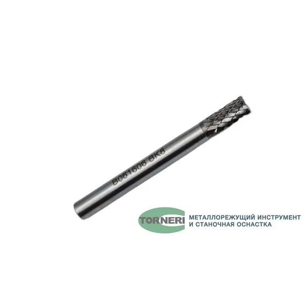 Борфреза твердосплавная тип В061606 (цилиндрическая), 6.0 мм, хвостовик 6 мм, торцевой зуб, двойная насечка t018380  (Фото 2)