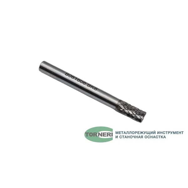 Борфреза твердосплавная тип В061606 (цилиндрическая), 6.0 мм, хвостовик 6 мм, торцевой зуб, двойная насечка t018380  (Фото 4)