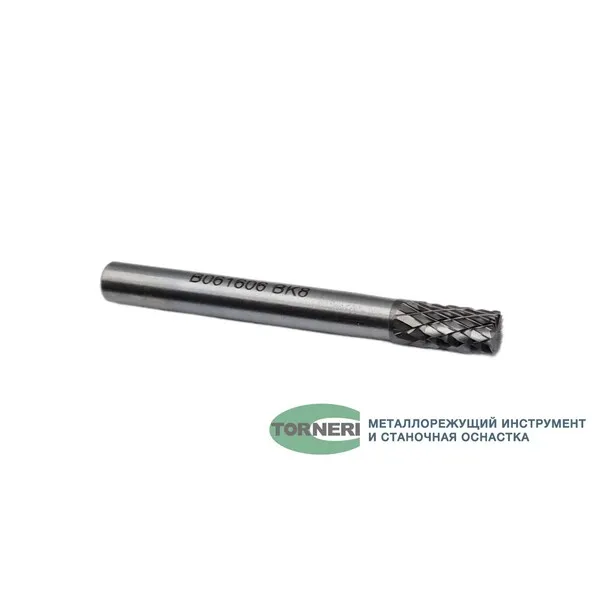 Борфреза твердосплавная тип В061606 (цилиндрическая), 6.0 мм, хвостовик 6 мм, торцевой зуб, двойная насечка t018380  (Фото 3)