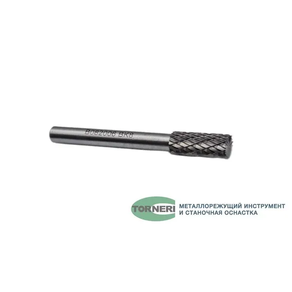 Борфреза твердосплавная тип В082006 (цилиндрическая), 8.0 мм, хвостовик 6 мм, торцевой зуб, двойная насечка t018381  (Фото 3)