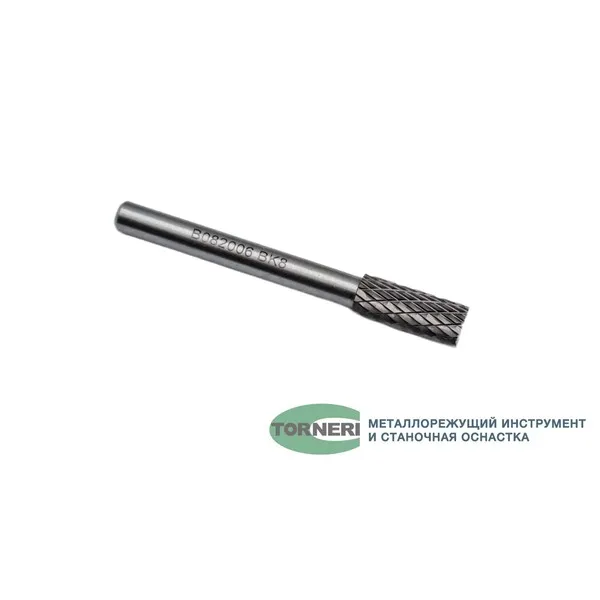 Борфреза твердосплавная тип В082006 (цилиндрическая), 8.0 мм, хвостовик 6 мм, торцевой зуб, двойная насечка t018381  (Фото 2)