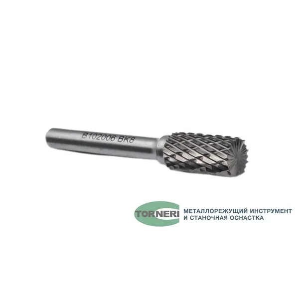 Борфреза твердосплавная тип В102006 (цилиндрическая), 10.0 мм, хвостовик 6 мм, торцевой зуб, двойная насечка t018382  (Фото 4)