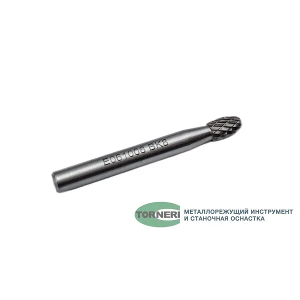 Борфреза твердосплавная тип E061006 (овальная), 6.0 мм, хвостовик 6 мм, двойная насечка t018398  (Фото 2)