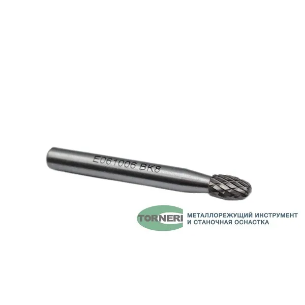 Борфрезы t018398 Борфреза твердосплавная тип E061006 (овальная), 6.0 мм, хвостовик 6 мм, двойная насечка