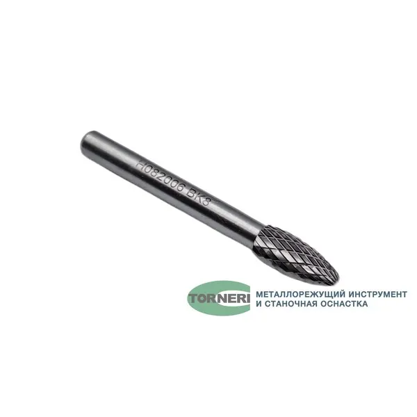 Борфреза твердосплавная тип Н082006 (пламевидная), 8.0 мм, хвостовик 6 мм, двойная насечка t018417  (Фото 3)