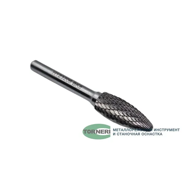 Борфрезы t018419 Борфреза твердосплавная тип Н123206 (пламевидная), 12.0 мм, хвостовик 6 мм, двойная насечка