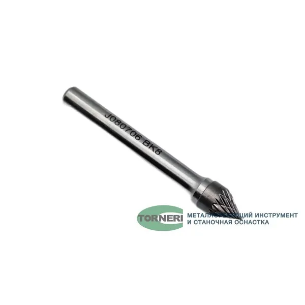 Борфреза твердосплавная тип J080706 (коническая), 8.0 мм, хвостовик 6 мм, двойная насечка t018423  (Фото 2)