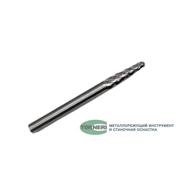 Борфрезы t018433 Борфреза твердосплавная тип L031303 (коническая с закругленным концом), 3.0 мм, хвостовик 3 мм, двойная насечка