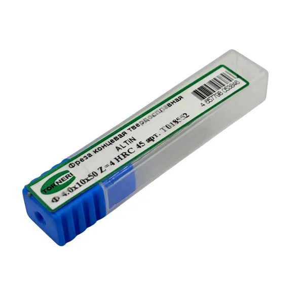 Фрезы твердосплавные t018552 Фреза концевая твердосплавная ц/х ф 4.0х10х50 мм z=4, с покрытием AlTiN, HRC 45