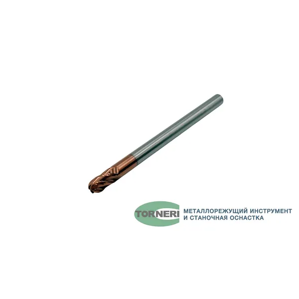 Фрезы твердосплавные t026312 Фреза сферическая твердосплавная ц/х ф 10х20х150 мм z=4 по стали, с покрытием TiXCo, HRC 55