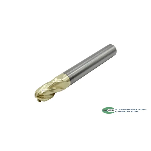 Фрезы твердосплавные t026329 Фреза сферическая твердосплавная ц/х ф 8.0х16х60 мм z=4 по нержавеющей стали и титану, с покрытием ZrN, HRC 68