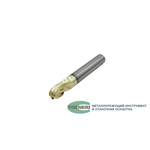 Фрезы твердосплавные t026331 Фреза сферическая твердосплавная ц/х ф 10х20х75 мм z=4 по нержавеющей стали и титану, с покрытием ZrN, HRC 68