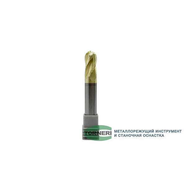 Фрезы твердосплавные t026333 Фреза сферическая твердосплавная ц/х ф 12х24х75 мм z=4 по нержавеющей стали и титану, с покрытием ZrN, HRC 68
