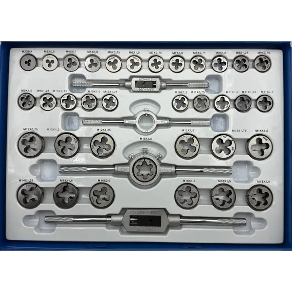 Набор метчиков и плашек М2 - М18 (110 предметов) в металлическом кейсе t023748  (Фото 6)
