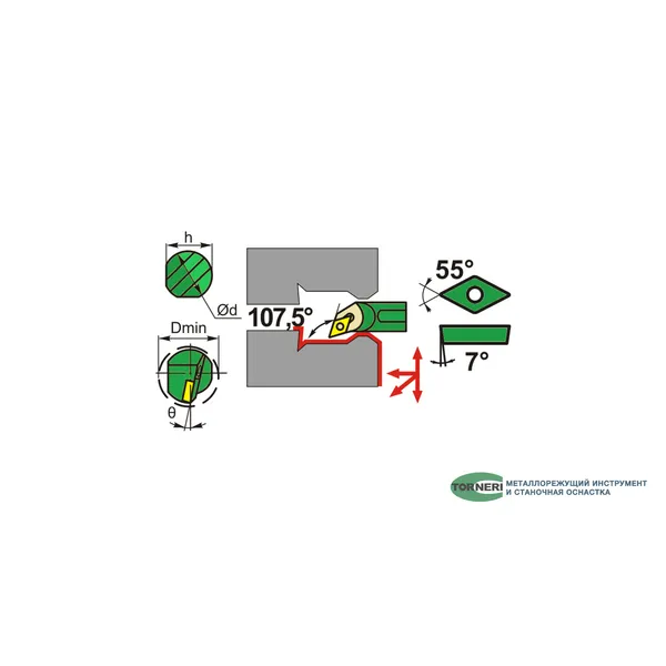Резцы со сменными пластинами t026770 Державка для внутреннего точения S25S-SDQCR11