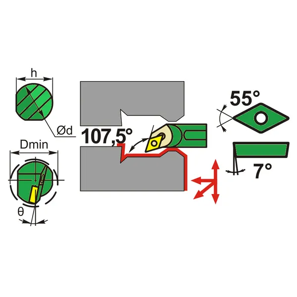 Резцы со сменными пластинами t026770 Державка для внутреннего точения S25S-SDQCR11