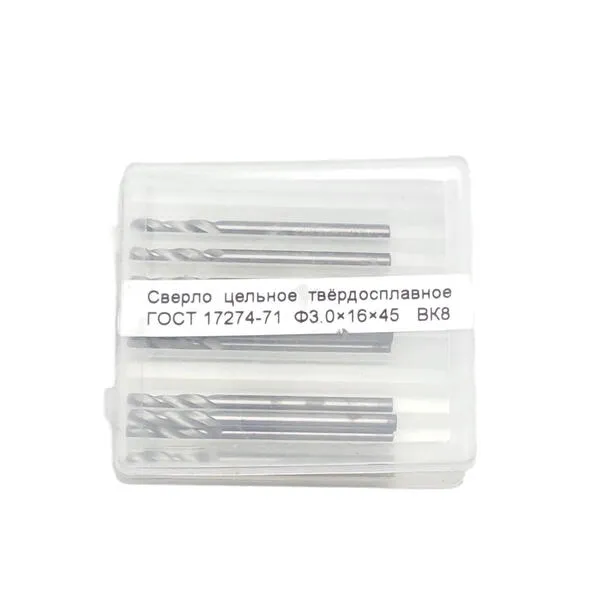 Сверла t018463 Сверло с цилиндрическим хвостовиком ф 3.0х16х45 мм монолитное твердосплавное