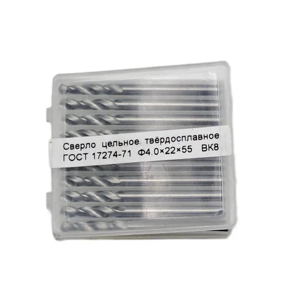 Сверла t018464 Сверло с цилиндрическим хвостовиком ф 4.0х22х55 мм монолитное твердосплавное