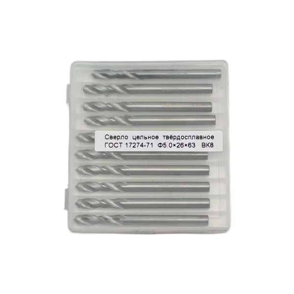 Сверла t018466 Сверло с цилиндрическим хвостовиком ф 5.0х26х63 мм монолитное твердосплавное