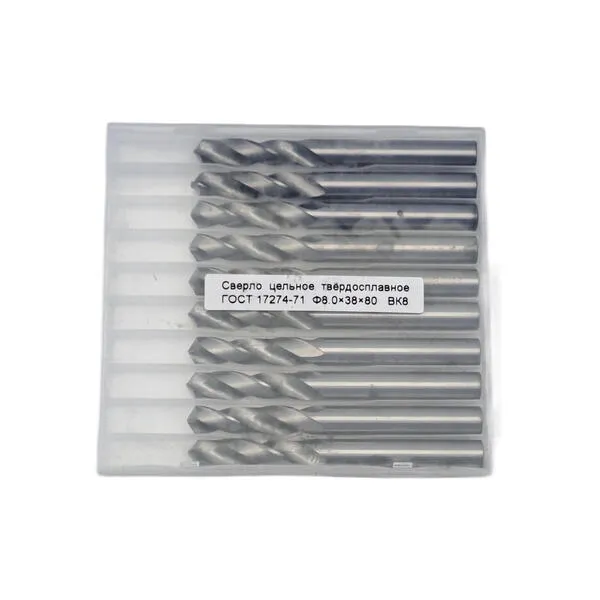 Сверла t018471 Сверло с цилиндрическим хвостовиком ф 8.0х38х80 мм монолитное твердосплавное